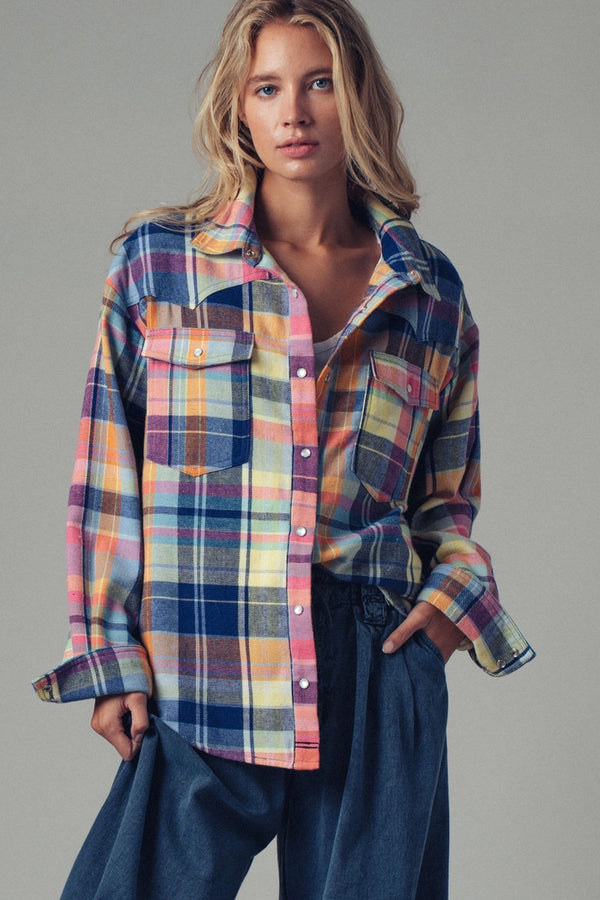 Plaid Snap Front Western Shirt