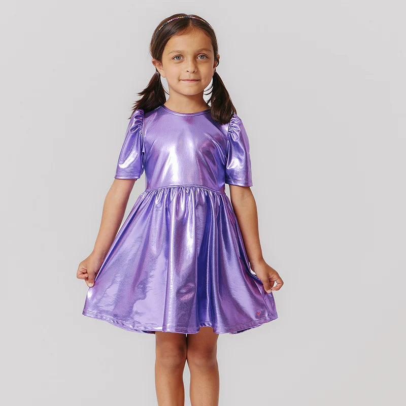 Girls Lame Laurie Dress | Purple Sparkle