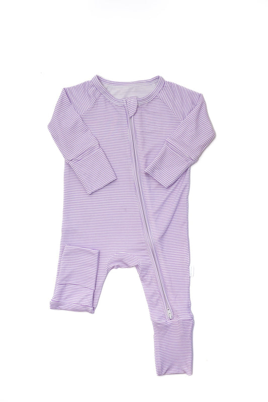 Mini Stripe Sleep Romper | Purple