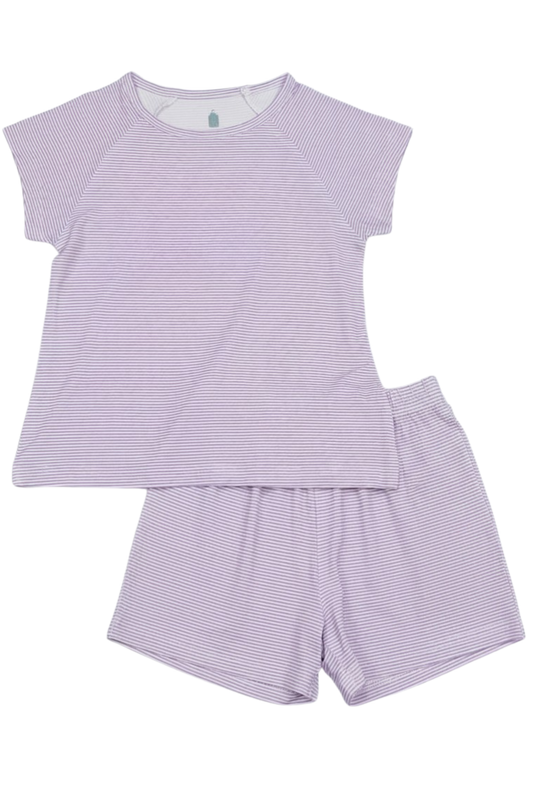 Bamboo T-Shirt & Shorts Sleepwear Set | Purple Stripe