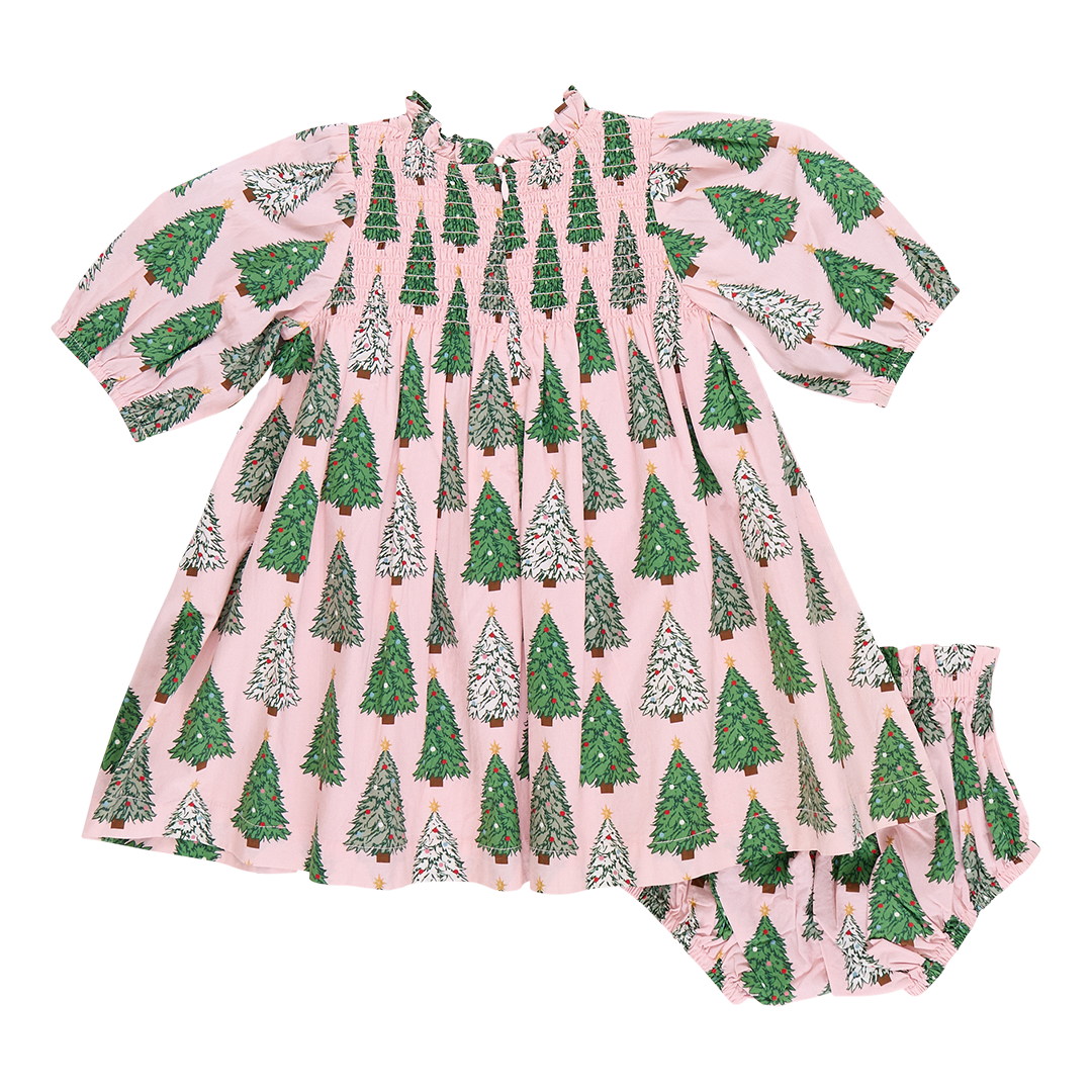 Baby Girls Stevie Puff Sleeve Dress Set | Pink Trees