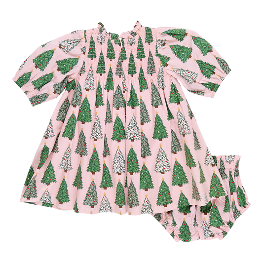 Baby Girls Stevie Puff Sleeve Dress Set | Pink Trees