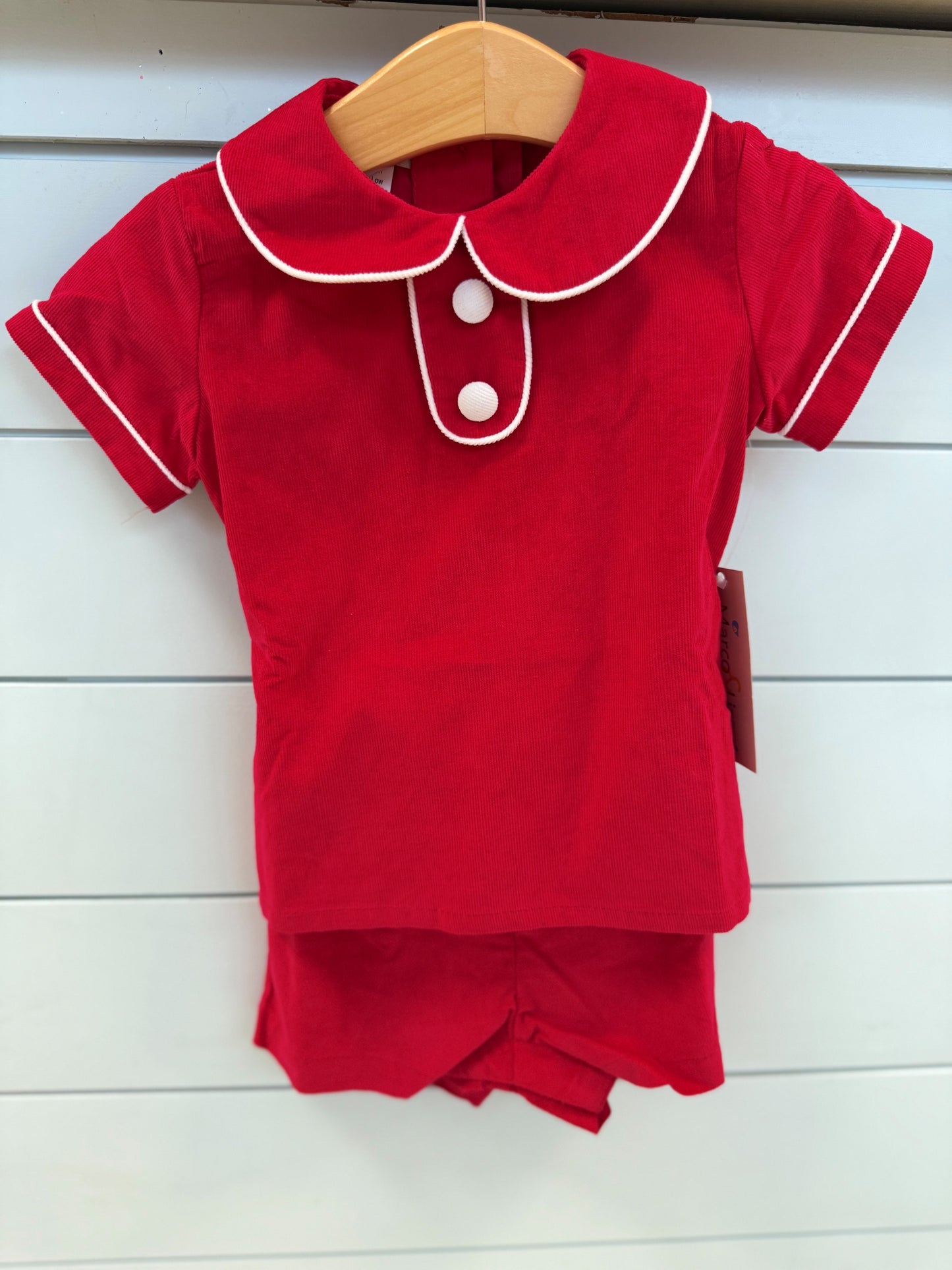 Boy's Red Corduroy Short Set