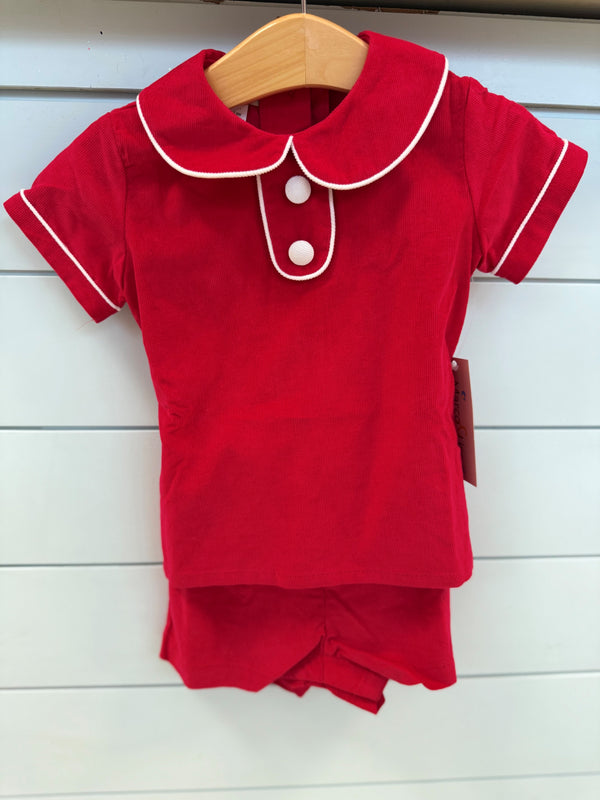 Boy's Red Corduroy Short Set