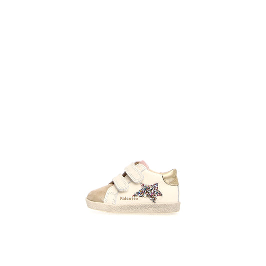 Falcotto Girls Ivory & Glitter Leather Trainers