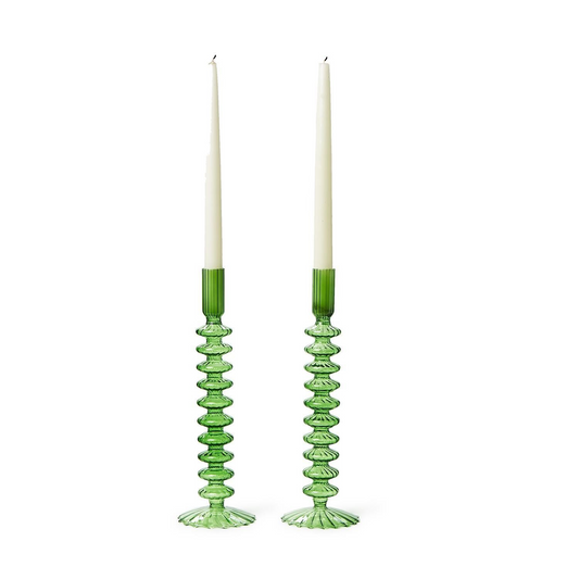 Set of 2 Hand-Blown Glass Candlesticks | Red or Green