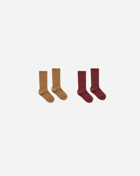RIBBED SOCKS || GOLDEN, BURGUNDY