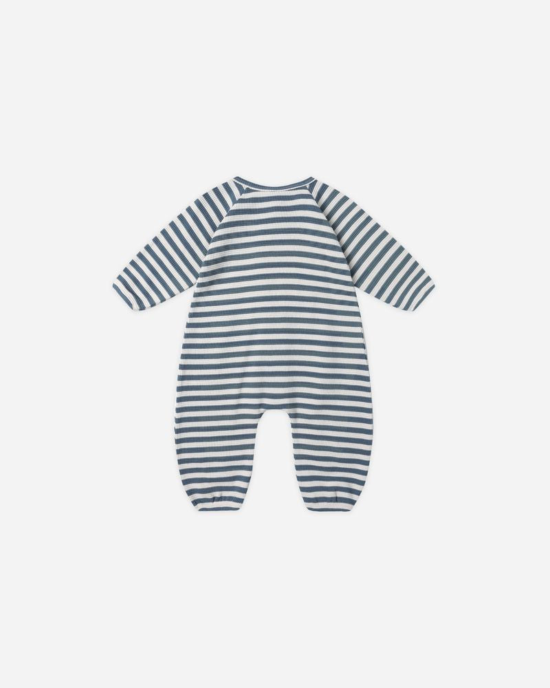 WAFFLE LONG SLEEVE JUMPSUIT || OCEAN STRIPE