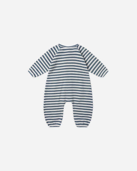 WAFFLE LONG SLEEVE JUMPSUIT || OCEAN STRIPE