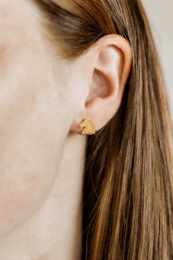 Screwback Stud Earrings - Louis Horse Gold