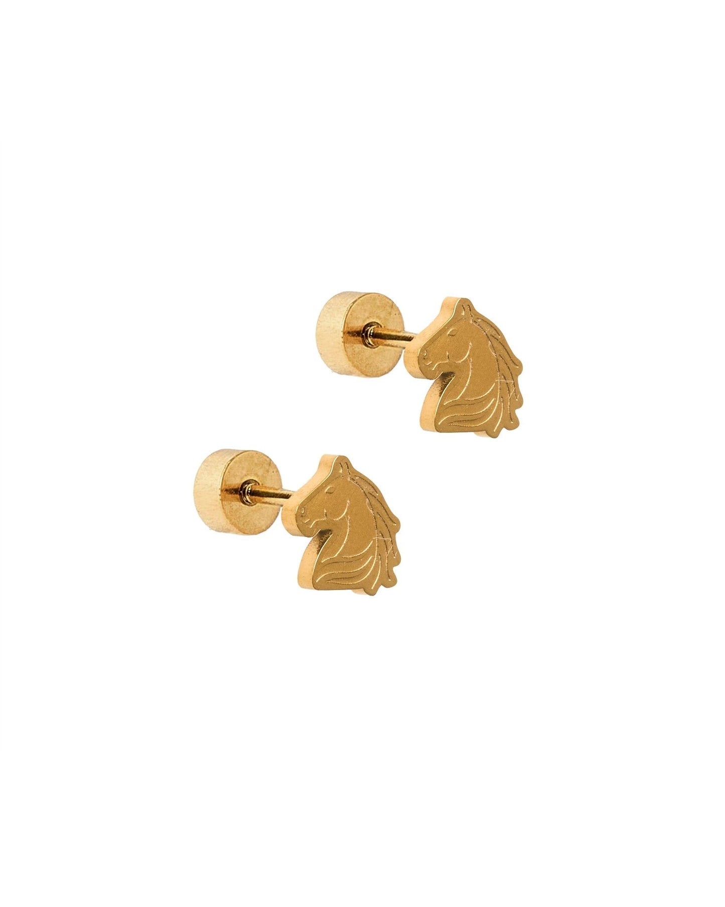 Screwback Stud Earrings - Louis Horse Gold