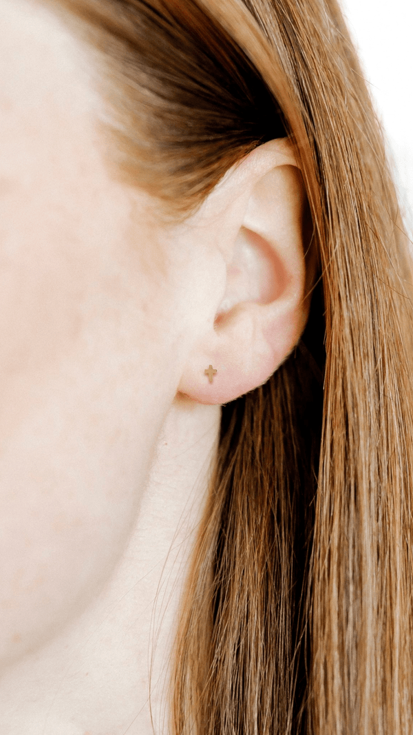Screwback Stud Earrings - Micro Cross Gold