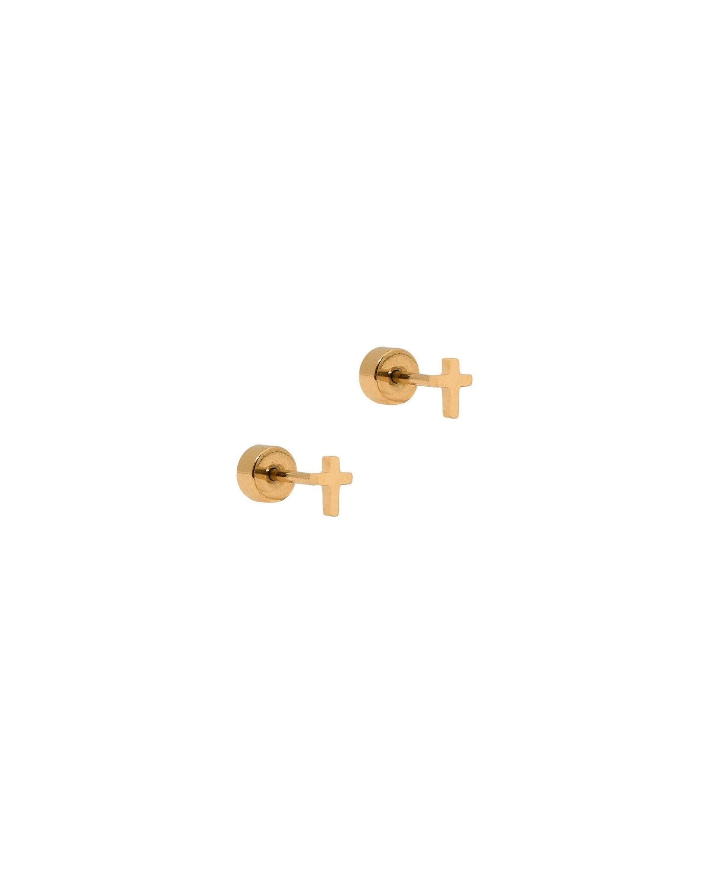 Screwback Stud Earrings - Micro Cross Gold