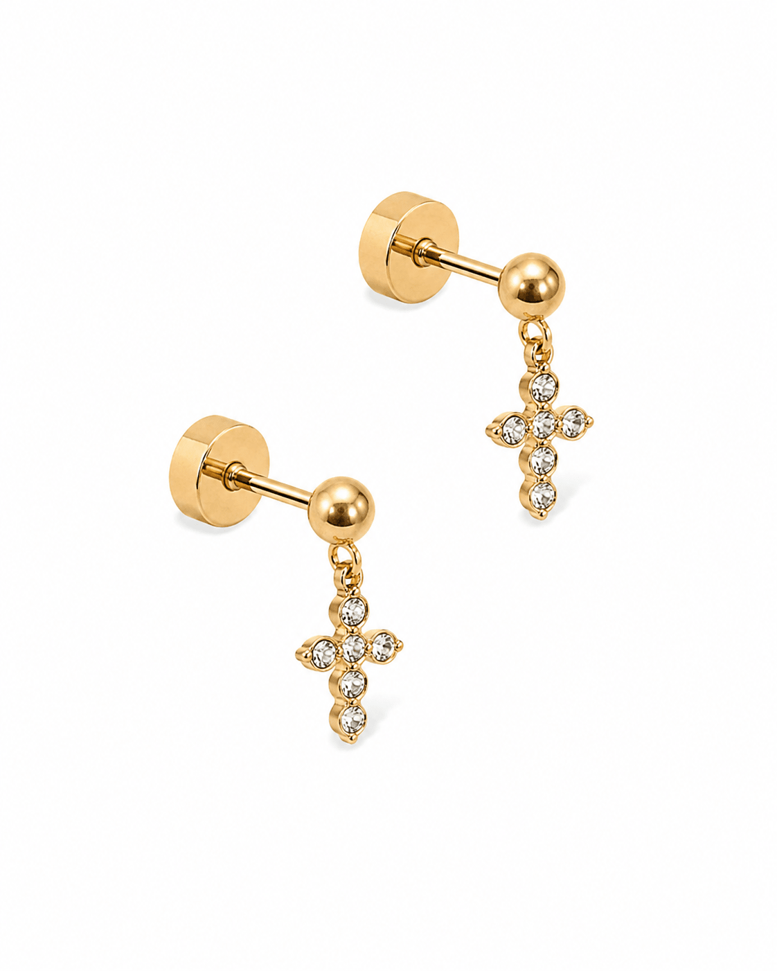 Screwback Stud Earrings - Millie Cross CZ Gold
