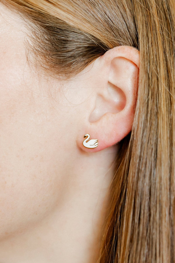 Screwback Stud Earrings - Swan