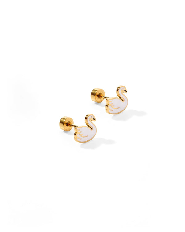 Screwback Stud Earrings - Swan