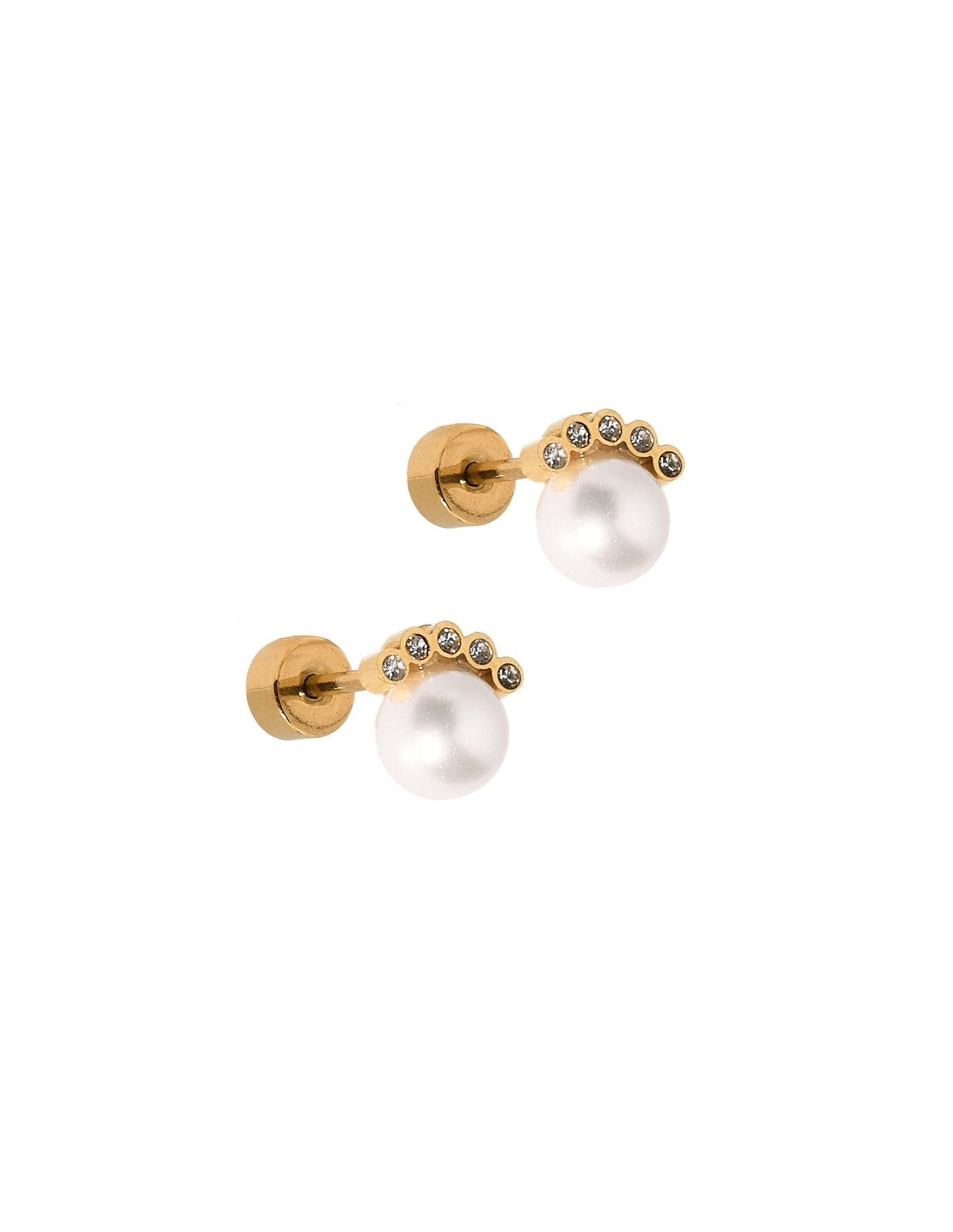 Screwback Stud Earrings - Winnie CZ Pearl Gold