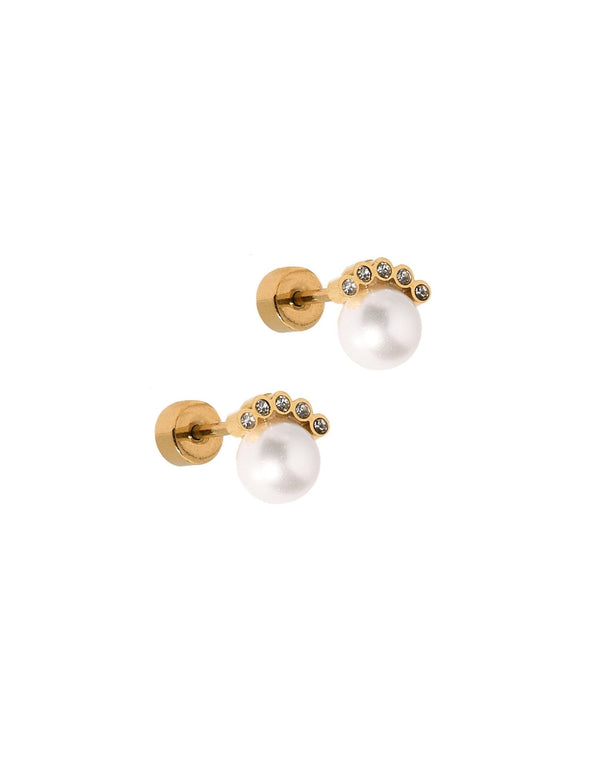 Screwback Stud Earrings - Winnie CZ Pearl Gold