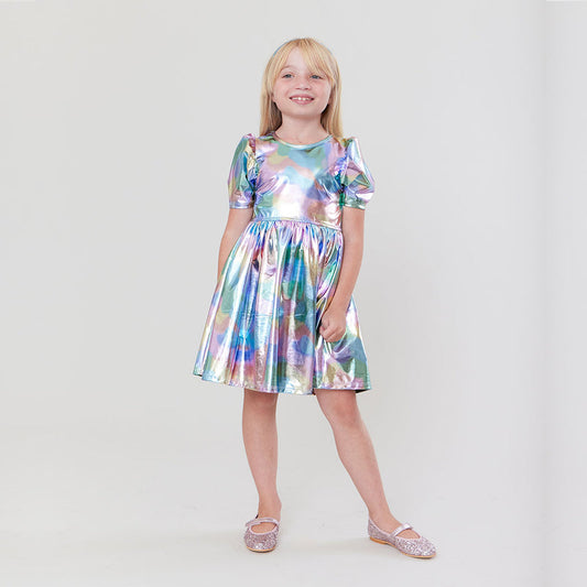Girls Laurie Dress | Cotton Candy Lame
