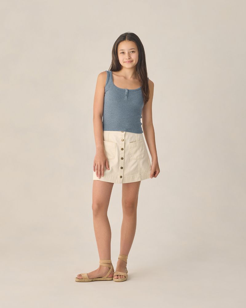 TEEN RIBBED TANK  | HEATHERED MARINE