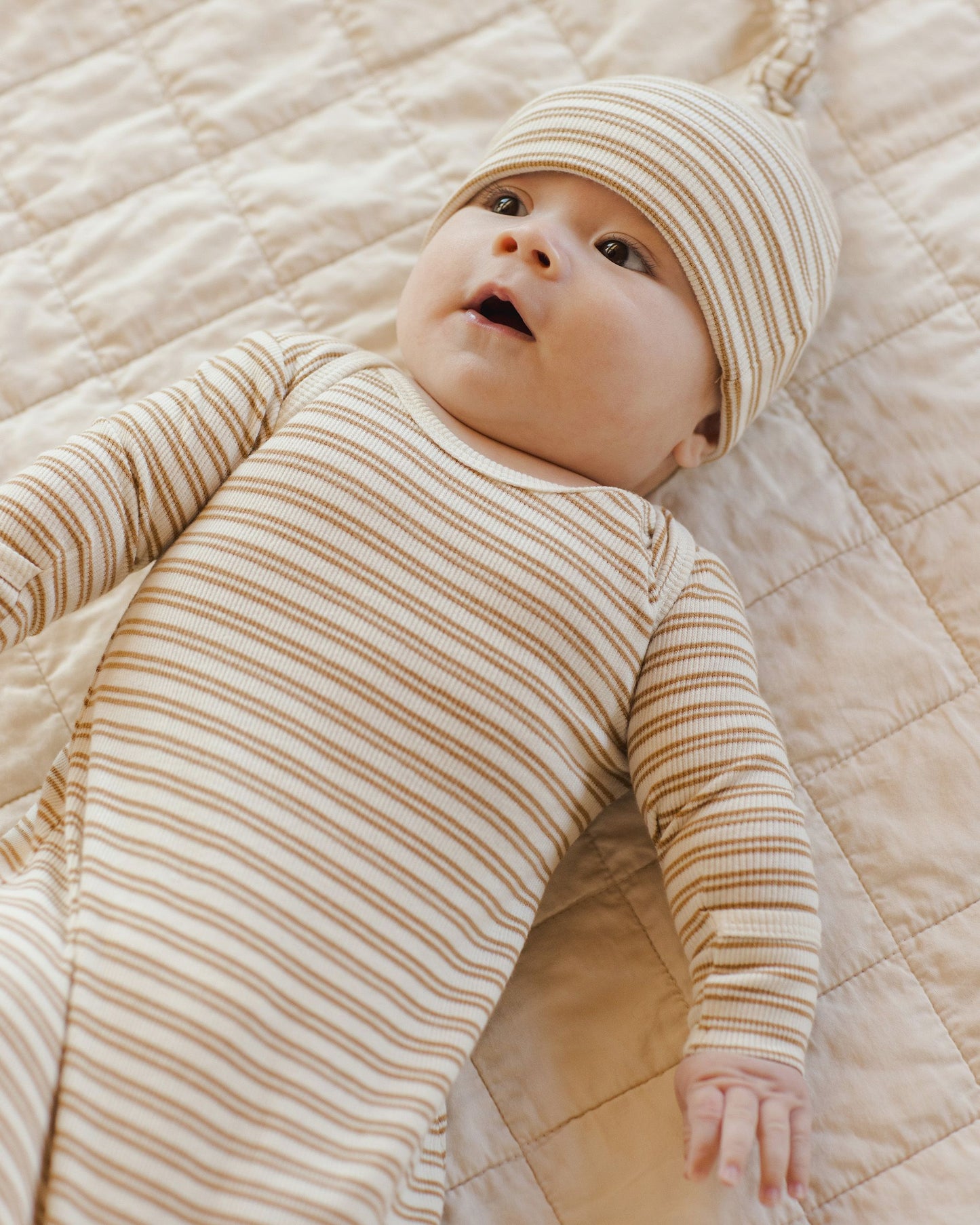 Knotted Baby Gown + Hat Set | Golden Stripe