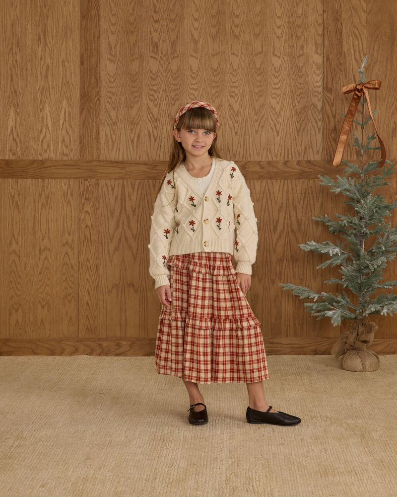 RUFFLED MIDI SKIRT || RED PLAID