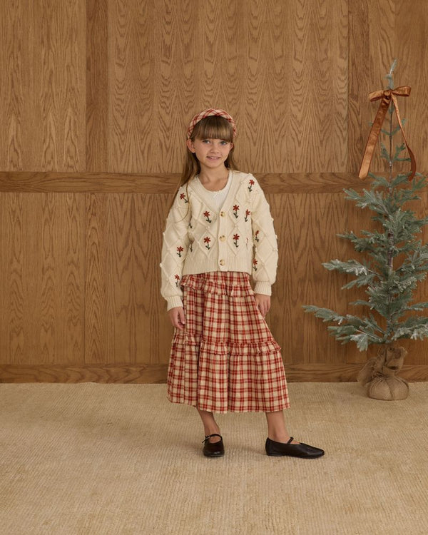 RUFFLED MIDI SKIRT || RED PLAID