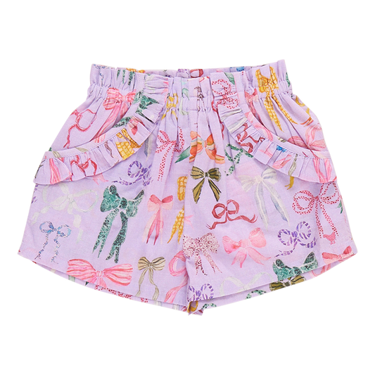 Girls Ruffle Theodore Short | Lavender Watercolor Bows