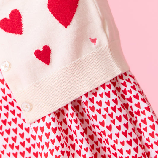 Girls Constance Sweater | Cream and Red Hearts