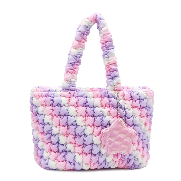 Quilted Scrunchies Large Tote Bag with Star Coin Purse | Multicolor