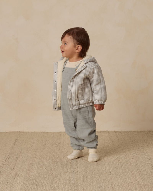HOODED WOVEN JACKET || BLUE GINGHAM
