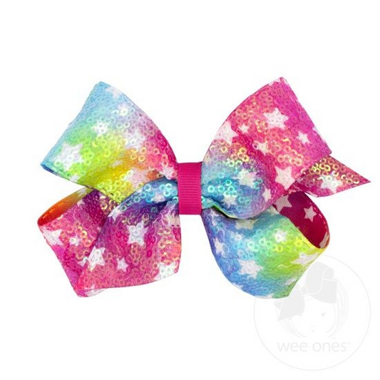 Medium Ombre Star-Printed Sequin Hair Bow