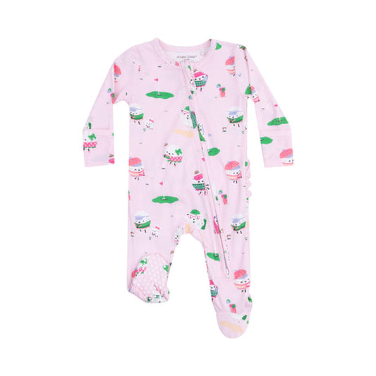 Golf Pros Pink | 2 Way Zipper Ruffle Back Footie