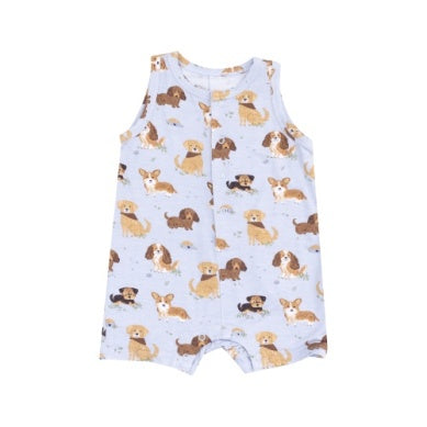 Sleeveless Shortie Romper | Best Friend Dogs Blue