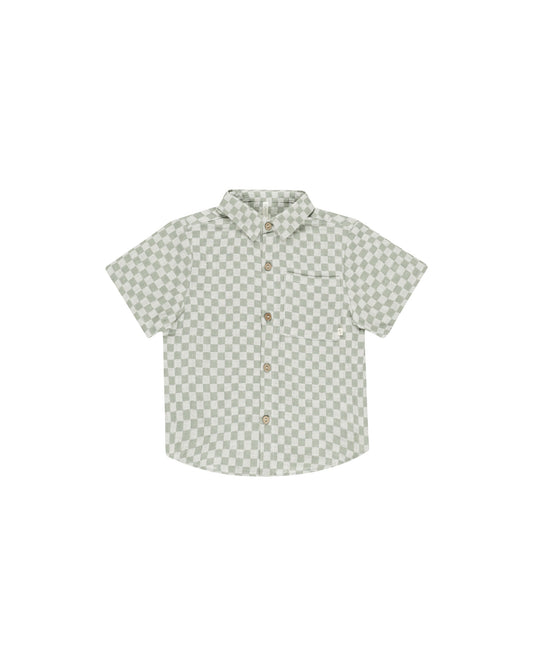 COLLARED SHORT SLEEVE SHIRT || SAGE CHECK