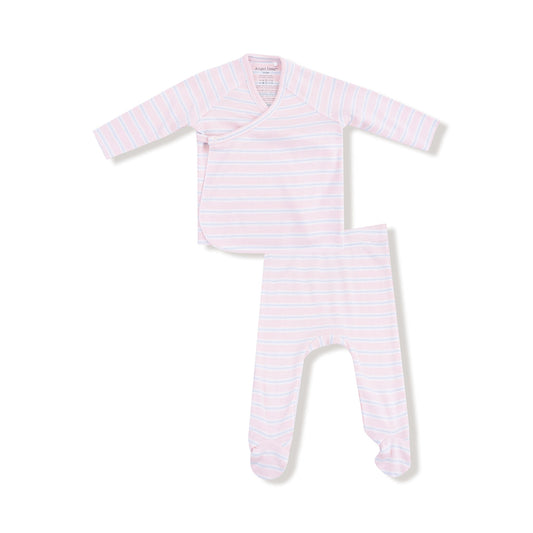 2PC Long Sleeve Kimono Footed Pants | Multi Stripe Pink
