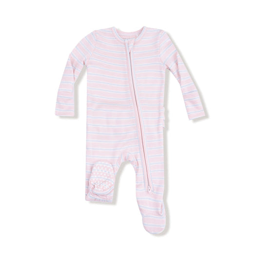 2 Way Zipper Ruffle Back Footie | Multi Stripe Pink