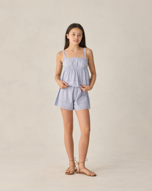 TEEN EYELET TANK BLOUSE || PERIWINKLE