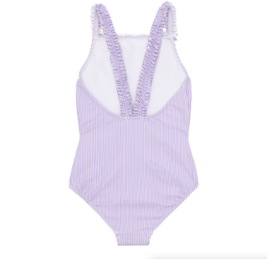 Girls Lavender Stripe Ruched Strap One Piece