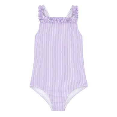 Girls Lavender Stripe Ruched Strap One Piece