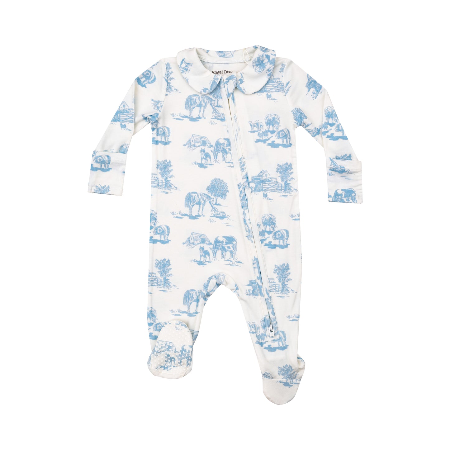 Peter Pan Collar 2 Way Zipper Footie | Farm Toile Blue