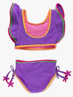 Crochet Detail Butterfly Tankini 2-piece Swimsuit | Neon Purple