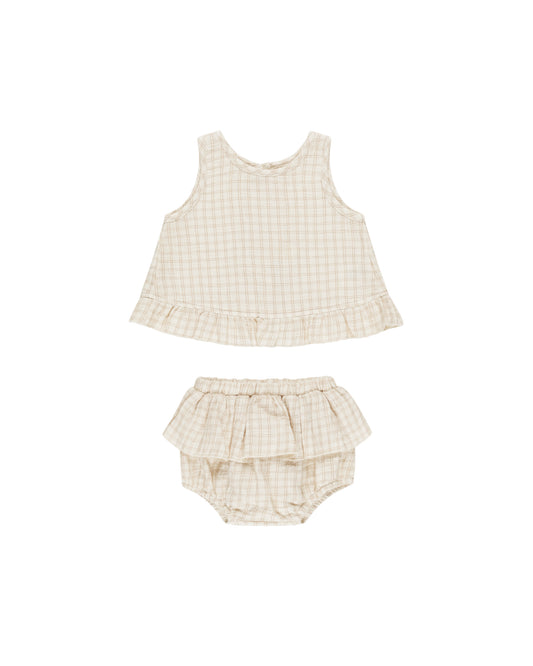 RUFFLED TULIP TOP + BLOOMER SET || OAT CHECK