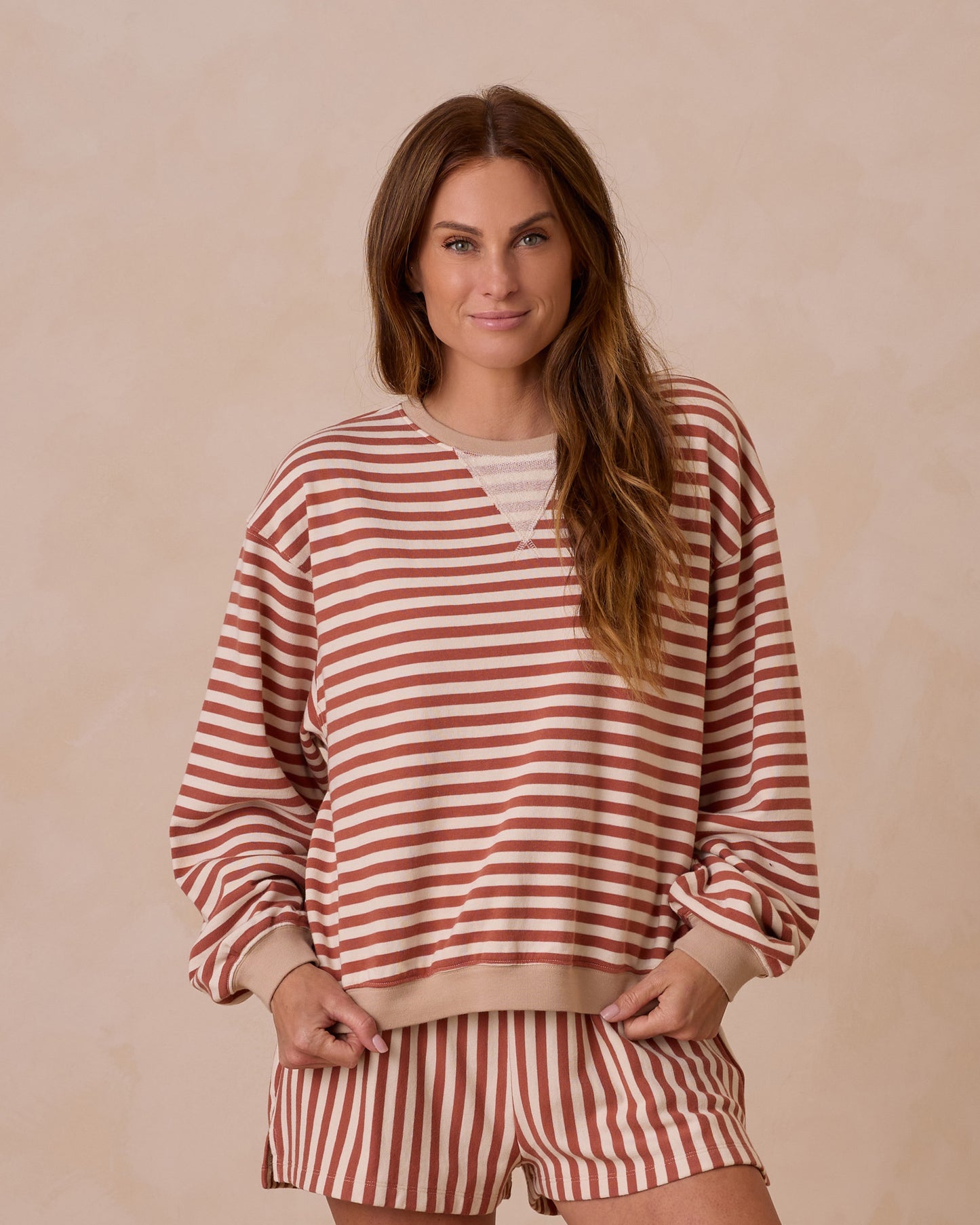 OVERSIZED CREW + SHORT SET | POPPY STRIPE