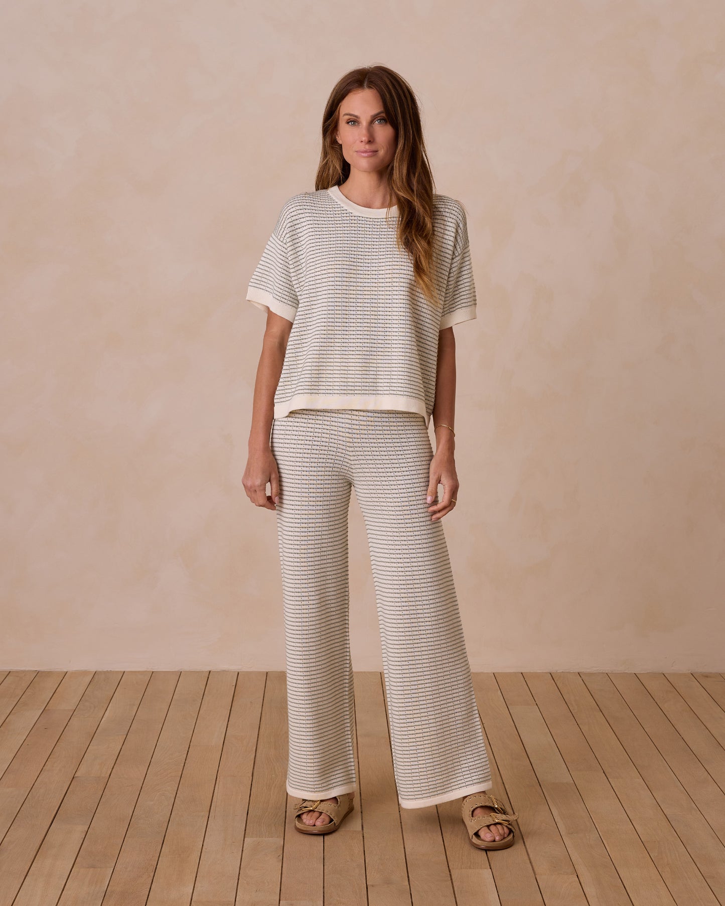 KNIT WIDE LEG PANT | SAGE STRIPE