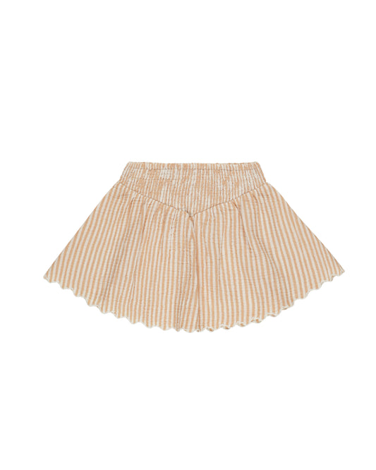 SMOCKED V MINI SKIRT || GRAPEFRUIT STRIPE