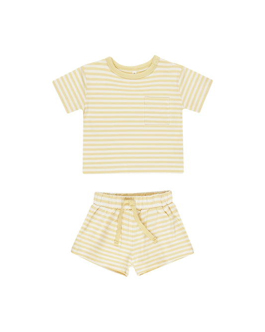 POCKET TEE + SHORT SET || YELLOW STRIPE