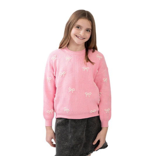 Pearl Bow Sweater | Light Pink