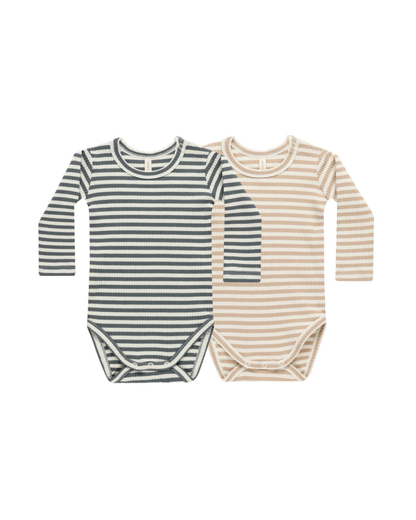 Ribbed Bodysuit 2 Pack | Indigo Stripe + Latte Stripe