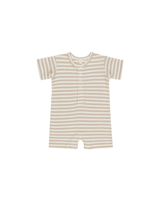 WAFFLE SNAP ROMPER || OAT STRIPE